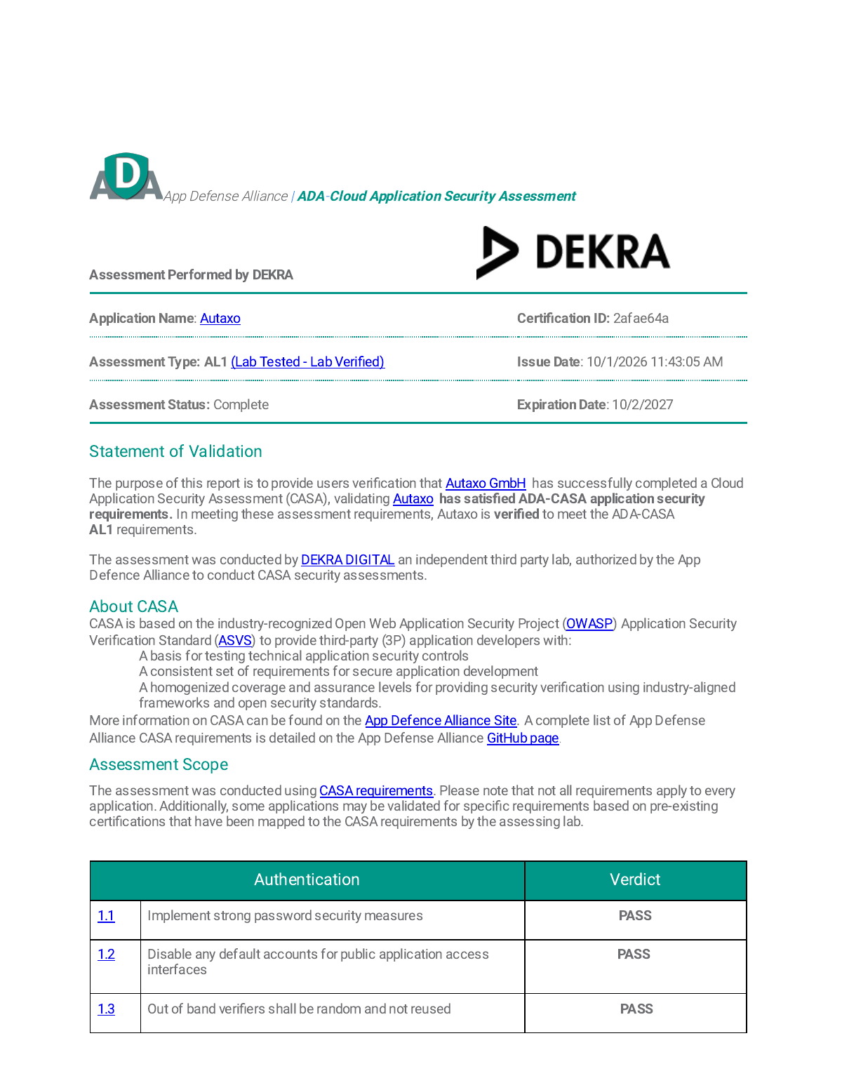 Erste Seite des Letter of Validation (CASA), öffnet das vollständige PDF