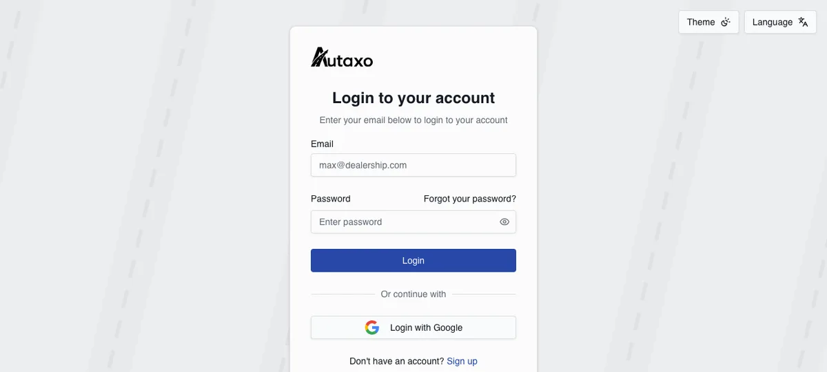 Autaxo Login-Seite